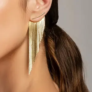 Women's Sparkling KC Golden-Plated Bohemian Retro Statement Earrings Irregular Tassel Drop Dangle with Cascading Leaf-like Design for Luxury Party Wedding Everyday Christmas Gifts & Special Occasions Year-Round Wear