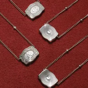 Embossed Electroplated Copper Necklace with 26-Alphabet Belt Buckle Design