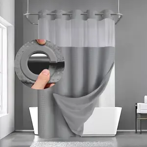 No Hook Shower Curtain with Snap-in Liner, Waterproof Double Layer Fabric Shower Curtain, Removable Inner Liner, Soft Cloth Bathroom Curtain, Washable, Rustproof Grommets, Hotel Style Bath Curtain for Tub or Shower, 71 x 74 Inch