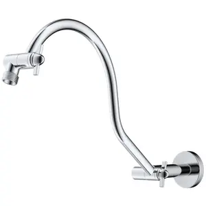 Hibbent All Metal Upgraded 18'' Shower Head Extension Arm, Shower Arm with Flange, Solid Brass Flexible Height & Angle Adjustable Shower Arm Extender with Lock Joint, Universal Connection, Chrome head extension