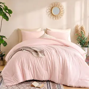 Super-Soft Micorfiber Comforter Set - Queen Size Blush Pink Lightweight Warmth Comforter for All Season Use, Machine Washable Pink Bedding Set (1 Comforter, 2 Pillowcases)