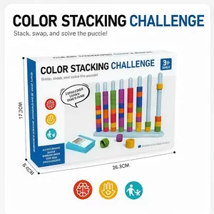 Color Stack Challenge Game Set, Fast-Paced Family Puzzle Party Game for Kids and Adults, Interactive Color Matching Stacking Game for Game Nights and Gatherings