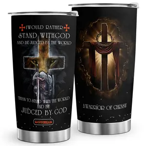 20oz Christian Faith Tumbler Cup - Vacuum-Insulated Travel Mug with Lid, Inspirational "Warrior of God" Design, Perfect Religious Gift for Men & Women, Stainless Steel, Keeps Drinks Hot or Cold, Durable & Lightweight