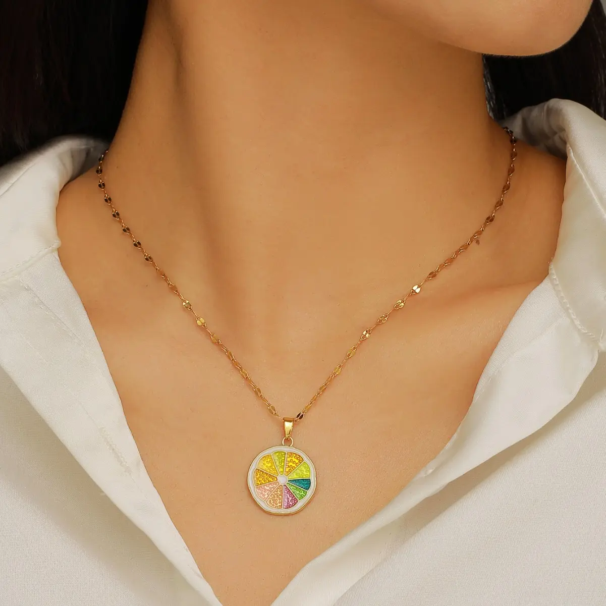 Tropical Pineapple Necklace with Colorful Gold-Tone Pendant, Summer Fashion Costume Jewelry for Women, Tropical Pineapple Necklaces