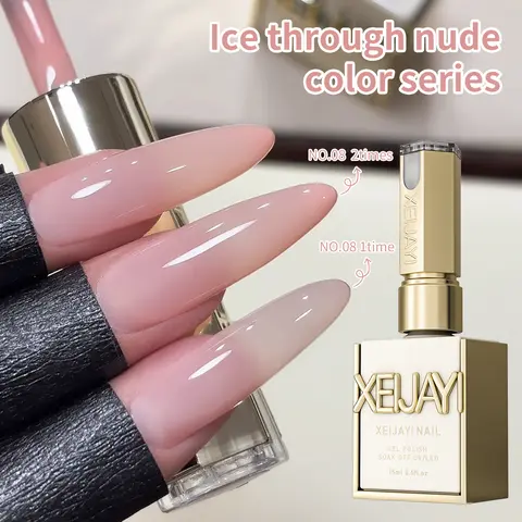 XEIJAYI 6PCS 15ml TPO & HEMA-Free Ice Nude Gel Nail Polish Set - Gel-Based, Alcohol-Free Bottles, Sheer Jelly Finish, Soak-Off LED Formula for DIY Manicure & Salon Use, Long-Lasting Shine for Adults