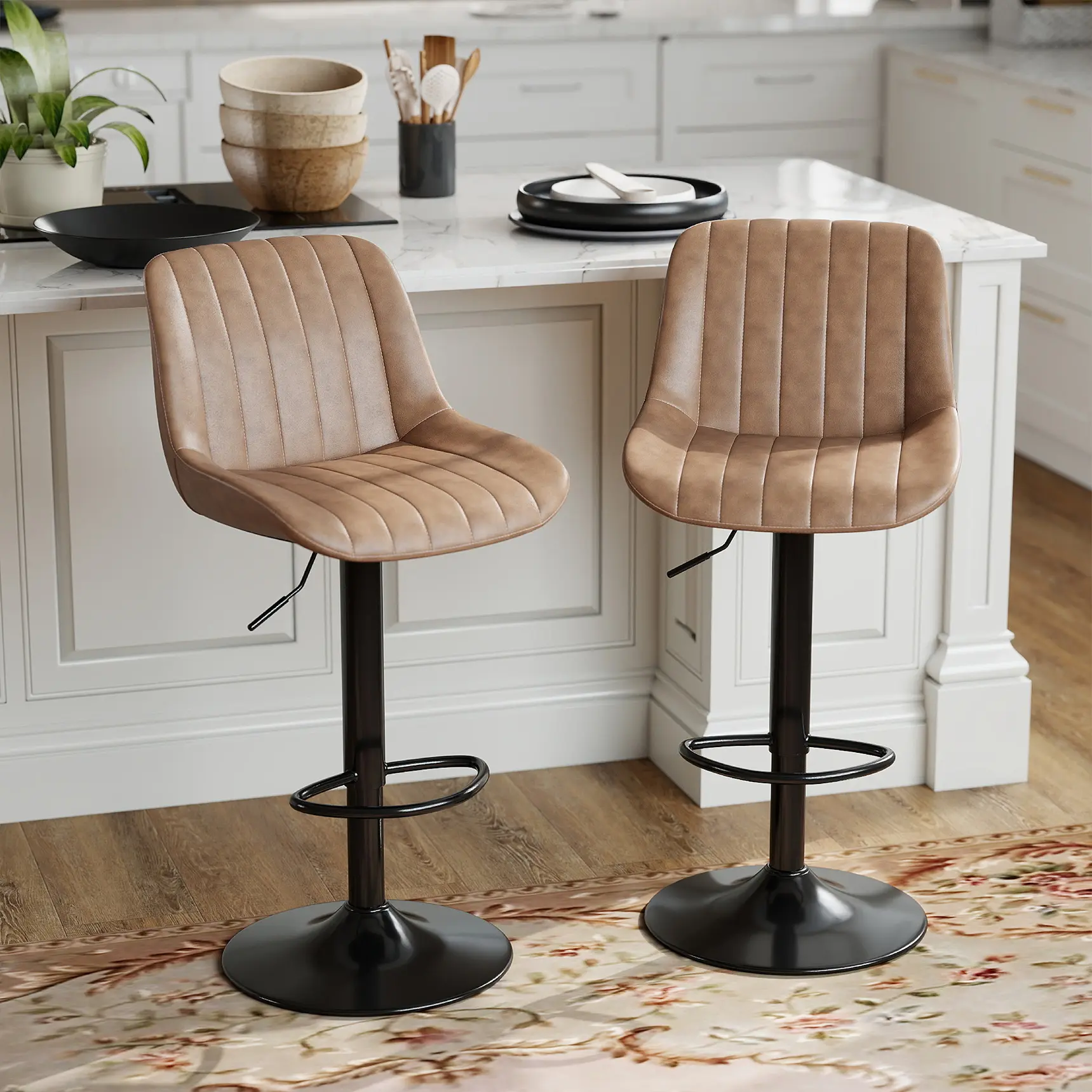 ERMNOIS Swivel Bar Stools - Adjustable Armless Counter Height Chairs with Back, 8" Counter-Bar Fit, Wear-Resistant Anti-Scratch Fabric, Modern Kitchen Island Seating