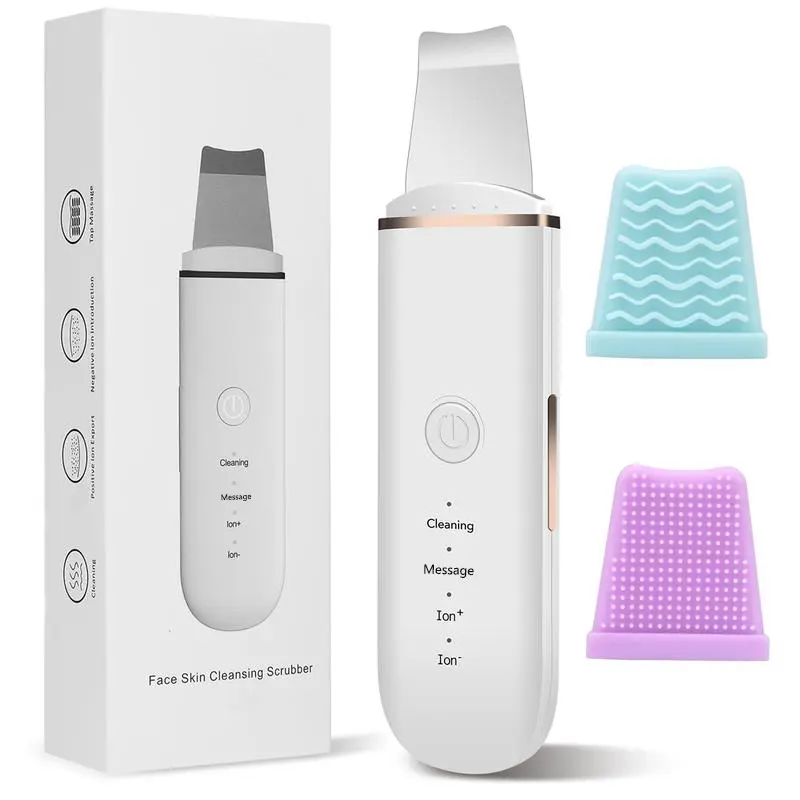 Skin Scrubber Face Skin Spatula Facial Scrubber Spatula for Deep Cleansing Blackhead Remover Pore Cleaner with 4 Modes Gift Silicone Adjustable Stainless Gentle White