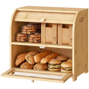 HOOBRO Natural Bamboo Bread Box for Kitchen Countertop, 2 Tier Roll-Top Bread Bin, Food Storage Box, Storage Cabinet, for Kitchen, Dining Room#SpringSale #BigSpringSale