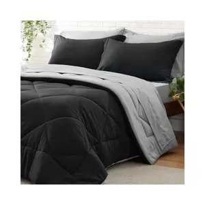 Twin XL Comforter Set 5 Pieces Bed in A Bag - Soft Microfiber Reversible Twin Extra Long Black Bed Set with Comforters, Sheets, Pillowcase & Sham, Cozy Bedding Sets for College Dorm Room