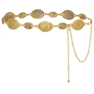 Women Turquoise Concho Chain Waist Belt Silver Western Cowgirl Metal Chain Belt for Dress Adjustable