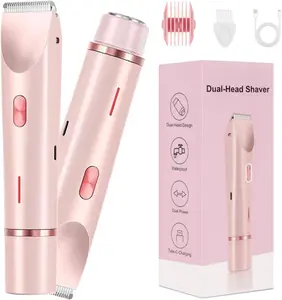 Dual Head Bikini Shaver for Women, Painless 2-in-1 Electric Body Hair Remover, Viral Portable Precision Water Proof Trimmer for Sensitive Areas, Rechargeable Mini Razor for Smooth Skin