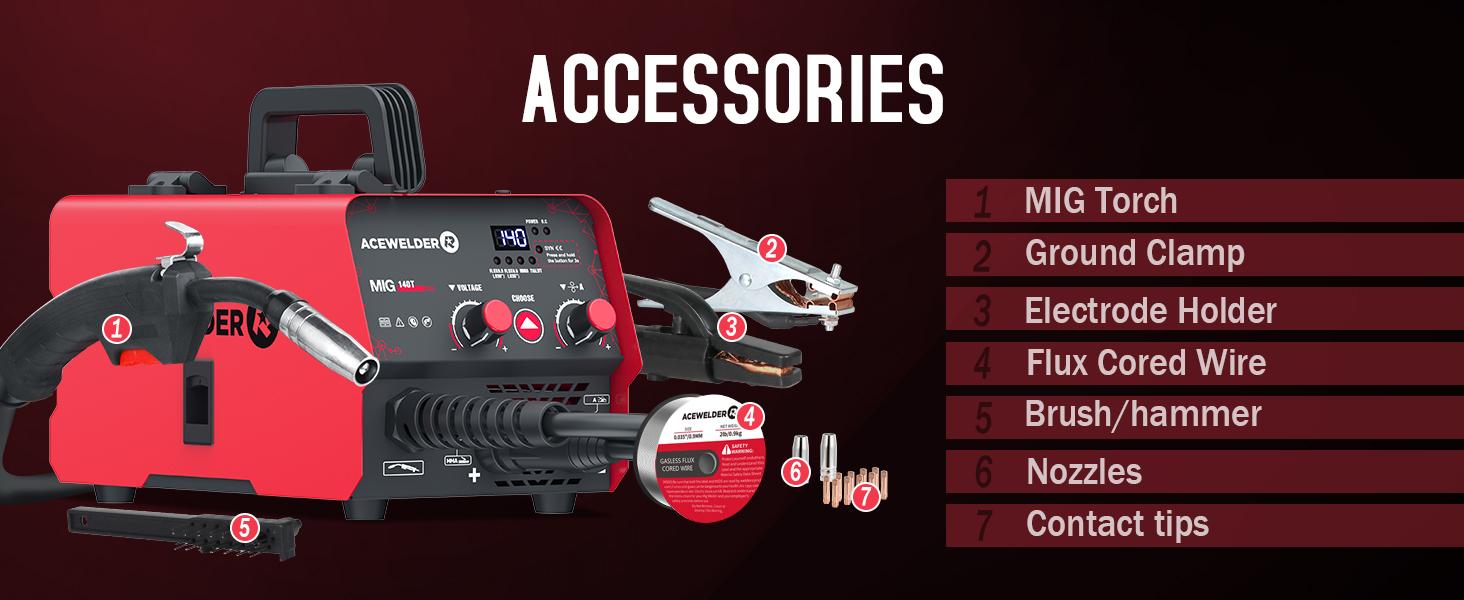 ACEWELDER 140A Gasless Flux Core MIG Welder/Lift TIG/Stick 3 in 1 Welding Machine 110V Portable IGBT Inverter Synergy Welder Machine