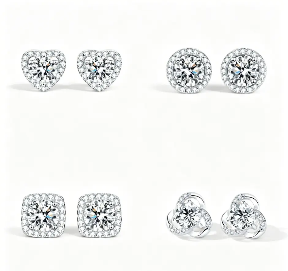 Sparkly Moissanite Stud Earrings Set for Women, 4 Pairs Everyday Waterproof Earrings, Trendy Jewelry Gift for Girls, Friends, Back to School