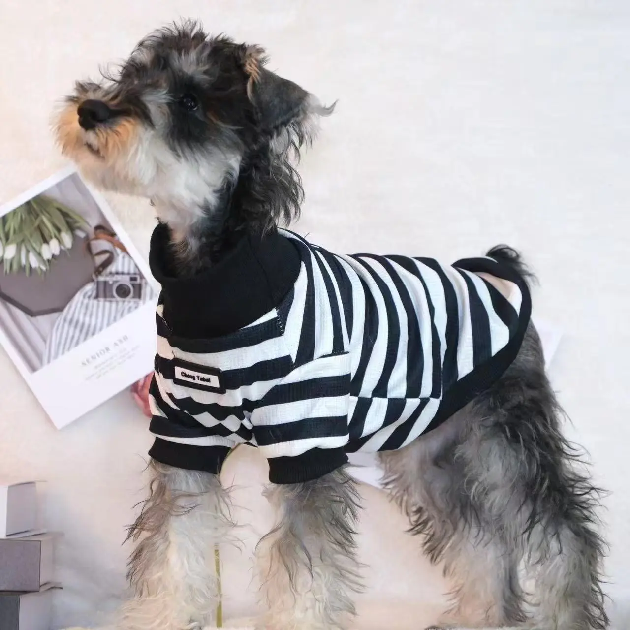 Dog Clothes Outfits Snowy Teddy Small Dog Striped High Neck Inner Layer Elastic Breathable Thin Pet Autumn Winter Two-Legged Dog Clothing Puppy Clothes