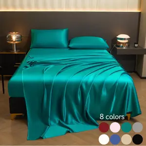 Solid Color Satin Bedding Set, 1 Count Silky Fitted Sheet & 1 Count Flat Sheet & 2 Counts Pillowcase without Filler, Soft Comfortable Bedding Set for Bedroom
