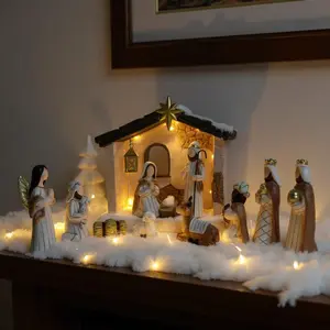 Christmas Nativity Scene Indoor Decor Set-14-Piece Nativity Scene with Manger, Suitable for Indoor Display, Includes Nativity Story Characters-Christian Religious Nativity Scene Set and Figurines