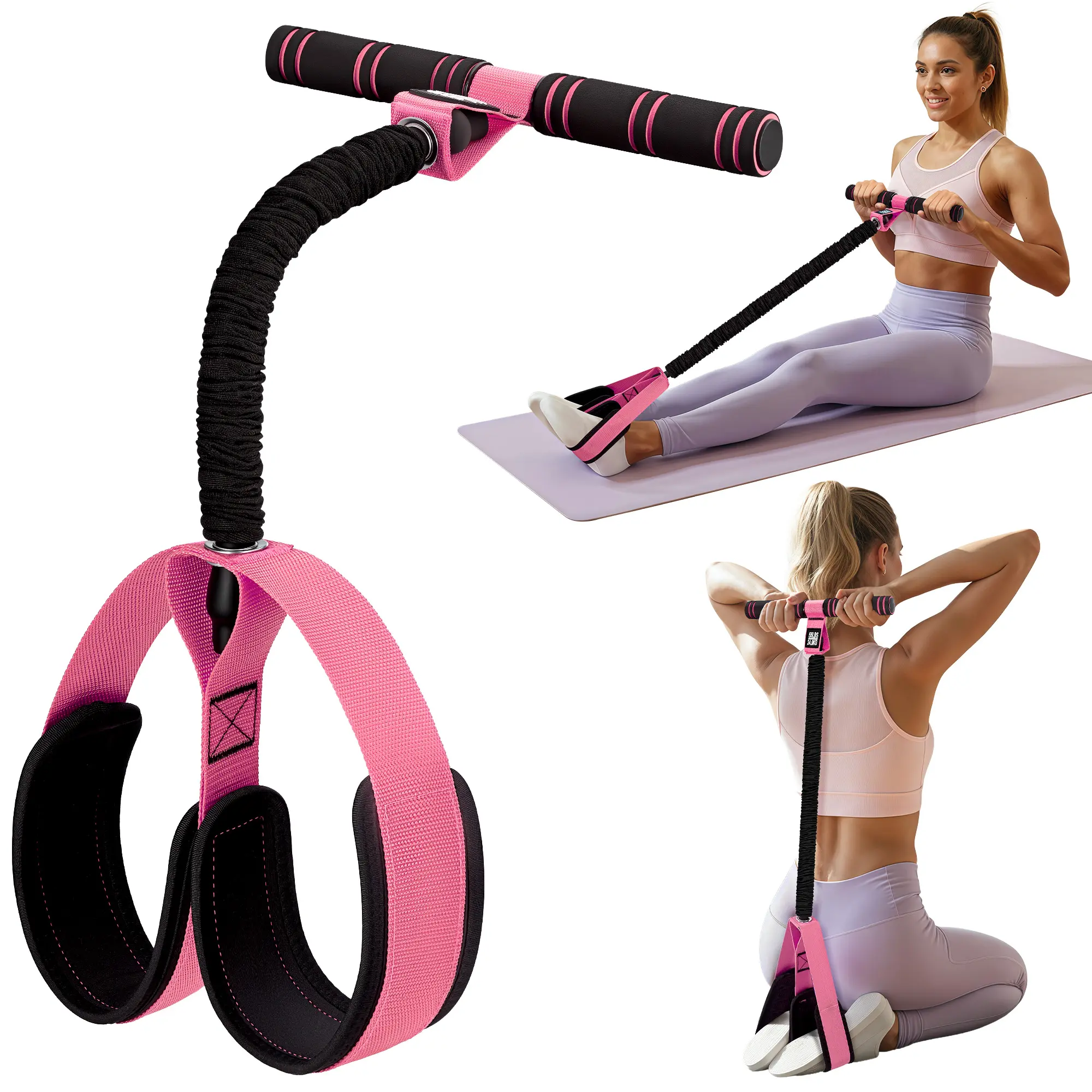 Pedal Resistance Band with Handles, 55LBS Natural Latex Exercise Band with Foot Pedals for Home Exercise, Stretching, Yoga, Pilates, Arms, Legs and Core Workouts