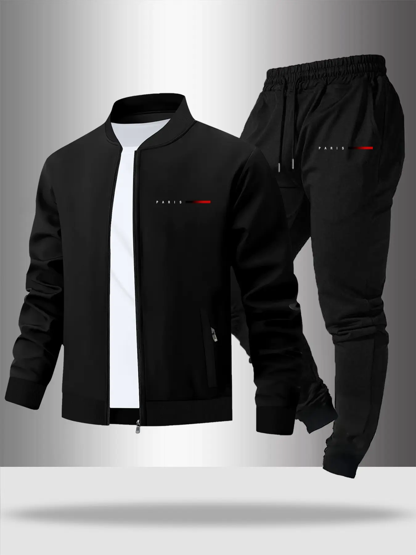 Men's Letter Gradient Print Casual Jacket Set, Soft Fabric, Zipper Design, Fitted Sport Pants, Spring & Fall Fashion, Athletic Activewear Tracksuit, Sports Casual Wear, Workout Set, Casual Sporty Set, Youth and Adult