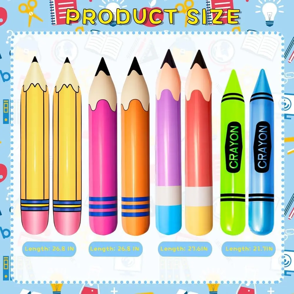 8 Pack Back To School Decor Inflatable Crayons Large Blow Up Crayons Set Jumbo Crayon Balloons Crayon Inflatable Pencil for Classroom Birthday Photo Prop Party Favor Decoration