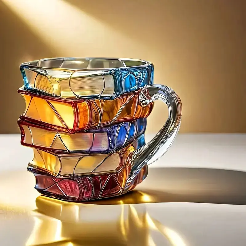 Stained Glass Book Stack Mug| Perfect for Book Lovers & Coffee Addicts Retro Funny Unicorn Sparkle