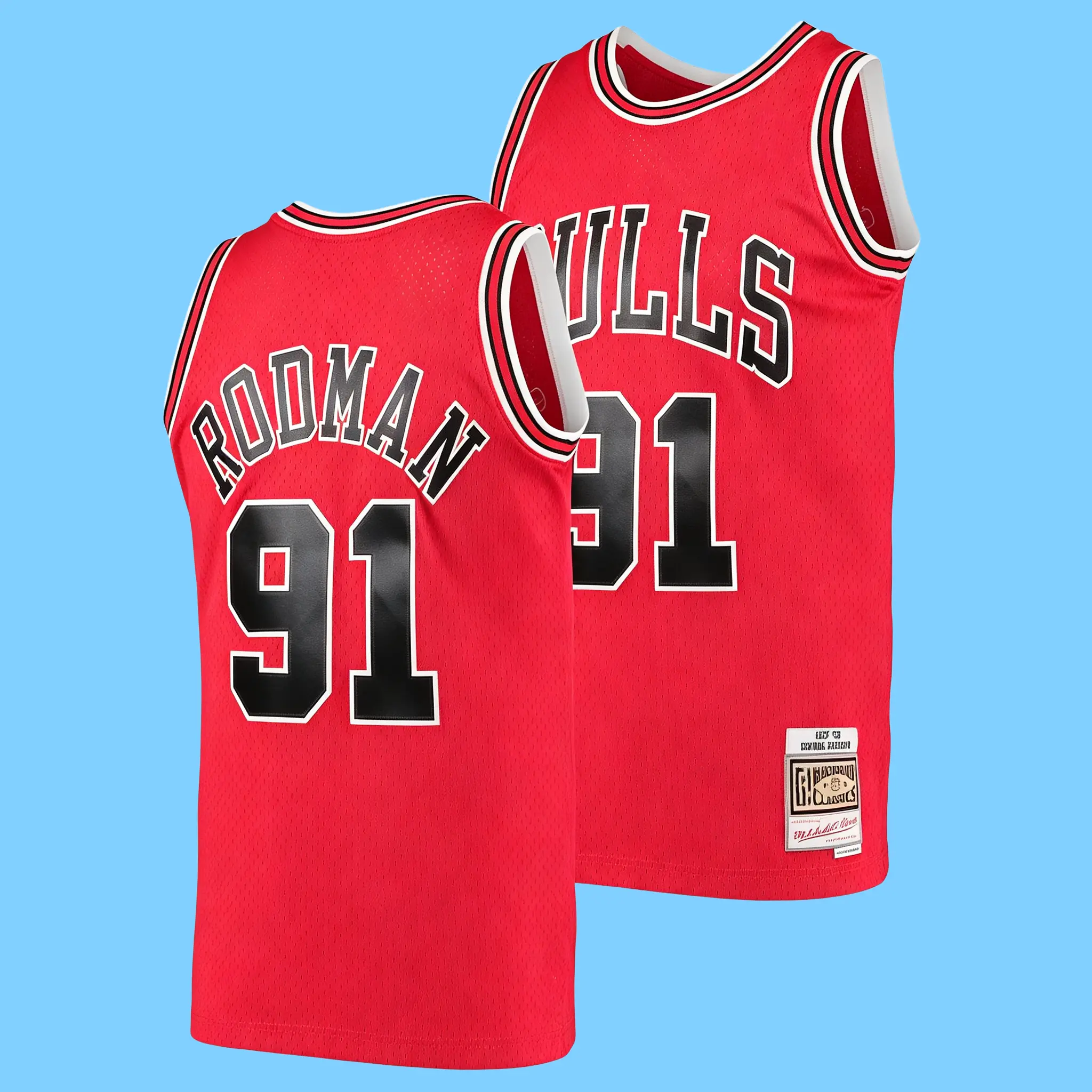 Dennis Rodman Men's Classic-Design Sleeveless stitched Retro Basketball Jerseys 1997-98 Red shirt