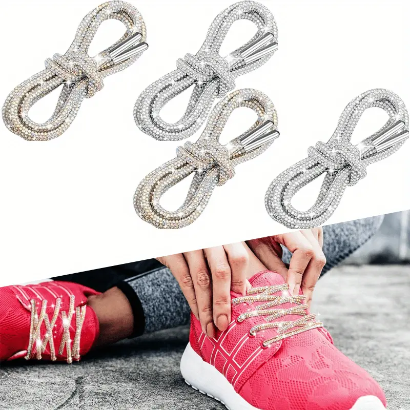Rhinestone Shoelaces, 4-Piece Women's Decorative Glitter Ropes with Metal Tips for Sport Sneakers and Hoodie Accessories, Lace Up Laces, Golf, Footwear, Tennis, Running Shoes, Shoe Strings, 4Pcs, 120 Mm, 4.72 Inches, Appropriate Size, Casual