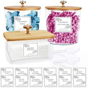 3 Pack Laundry Room Organization Storage Containers  Jars and Dryer Sheet Holder with Lids and Labels for Laundry Detergent Laundry Pods Containers Dry Sheet Organizing