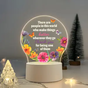 Acrylic Floral Pattern Thank Night Light, Decorative Atmosphere Lamp, Ideal Gift for Teachers Nurses Bosses, Retirement Thanksgiving Opening Gifts, Multifunctional LED Bedside Lamp, Led Decoration Lamp, Flower Design Lamp
