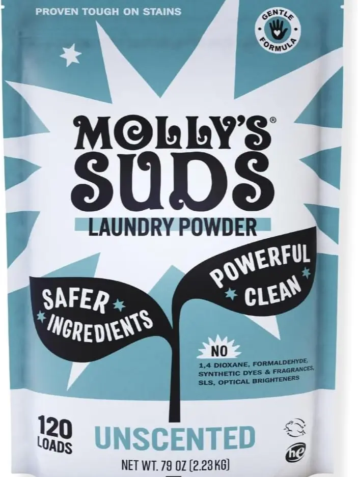Molly's Suds Original Laundry Detergent Powder | Clean Laundry Detergent Powder for Sensitive Skin | Simple, Effective Ingredients, Stain Fighting | 120 Loads
