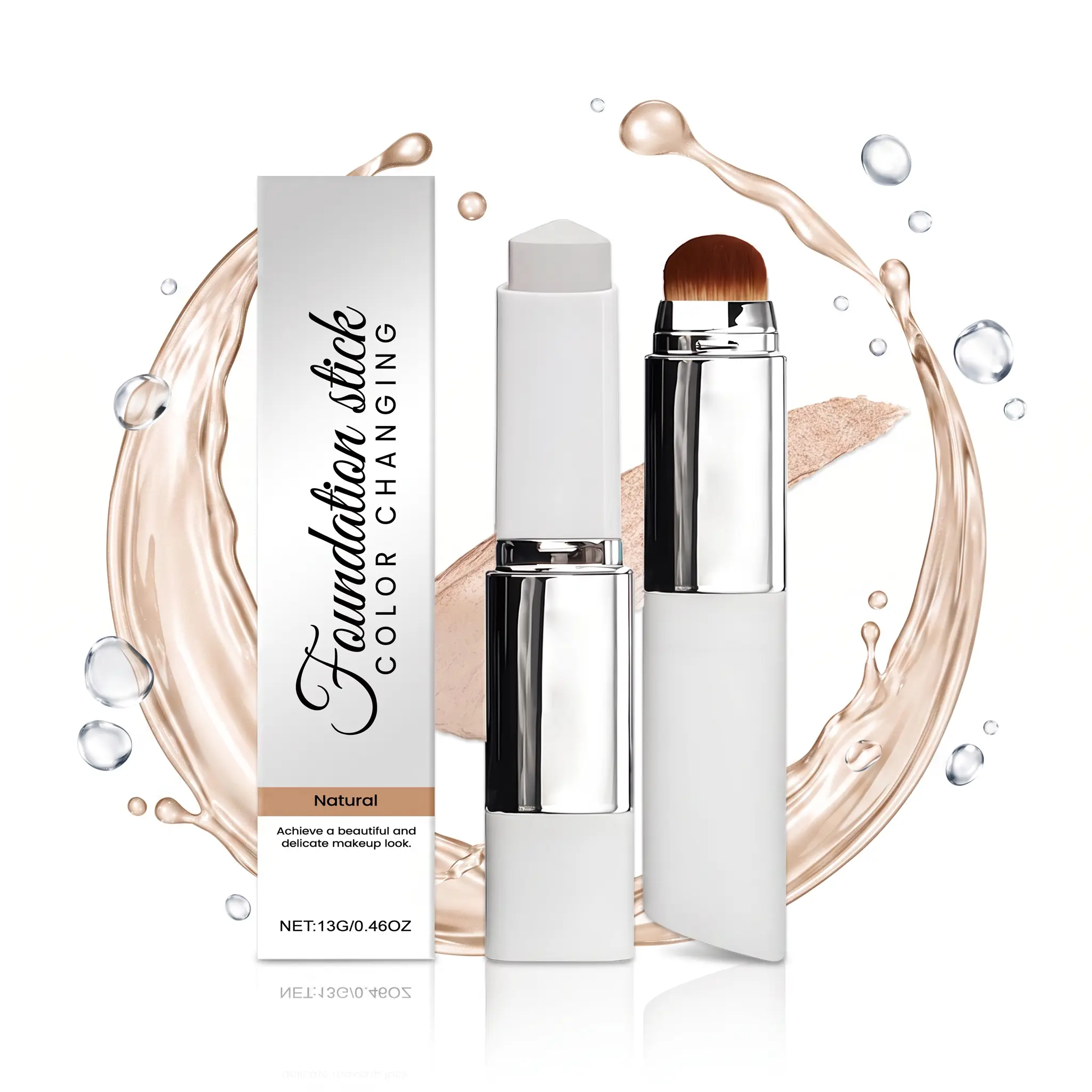 Foundation Stick with Built-in Brush, Self-Adjusting Shade for All Skin Tones, Full Coverage Concealer & Base Makeup, Oil Control Long-Lasting Cream Foundation, Natural Matte Finish, Travel-Friendly