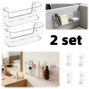 2pcs Acrylic Shower Caddy, Multi functional storage rack, No Drilling Shower Organizer Clear Shelf for Bathroom Toilet Kitchen Storage