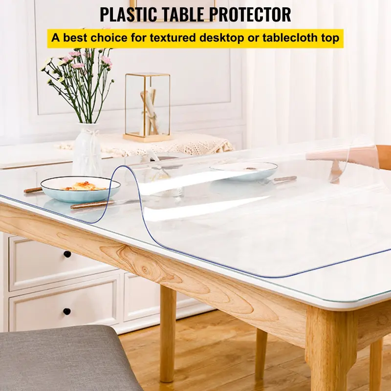 【Summerfinds】VEVOR Transparent PVC Table Cover - 40x80 in, 1.5mm Thick, Waterproof, Easy-Clean, Scratch-Resistant Rectangle Mat for Office Dressers, Nightstand - All-Seasons Durable Protection Tool
