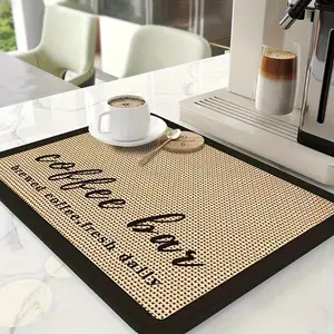 Coffee Bar Mat, 1 Count Non-slip Absorbent Coffee Bar Mat, Kitchen Countertop Mat, Tableware Drying Mat, Kitchen Accessories, Home Decor