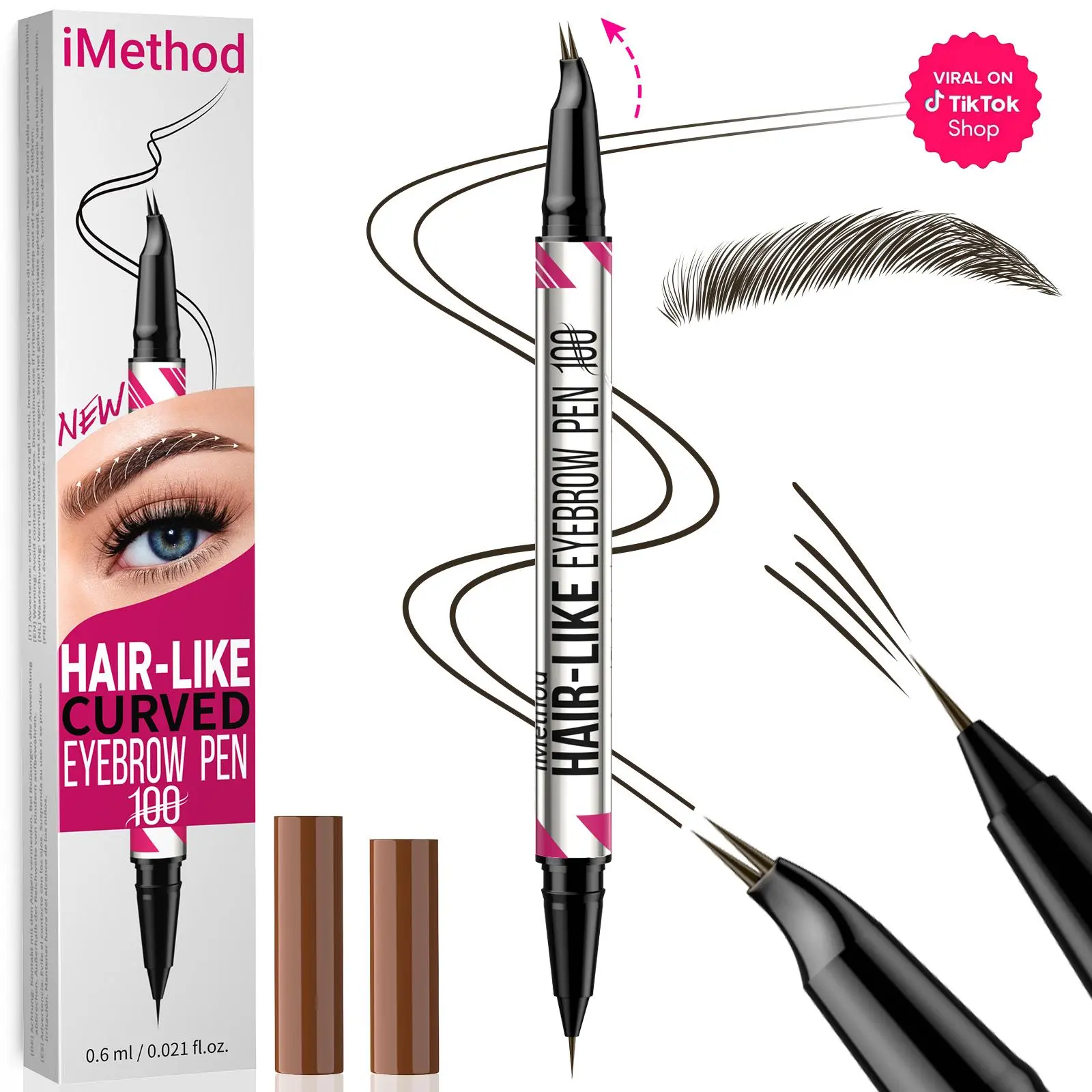 Curved Dual-Ended Eyebrow Pen with Fork-Tip & Precise Brush - Long-Lasting Formula for Natural Hair-Like Brows, Brow Makeup for Women, Cosmetic