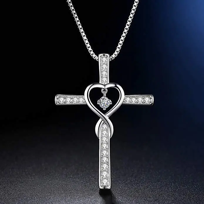 Infinity Cross Heart Crystal Pendant Necklace