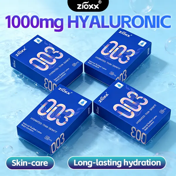Zioxx 003 Men's Ultra-Thin 0.045mm Natural Latex Condoms, Smooth, Soft, Bare Skin Feel, Hyaluronic Acid Lubricated, Enhanced Sensitivity, Comfort Fit, 10-Count