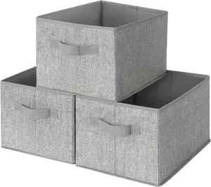 Storage Baskets for Shelves, Closet Storage Bins with Handles, Fabric Organizers and Storage Bins, Storage Boxes for Clothes, Gray, Medium, 3-Pack