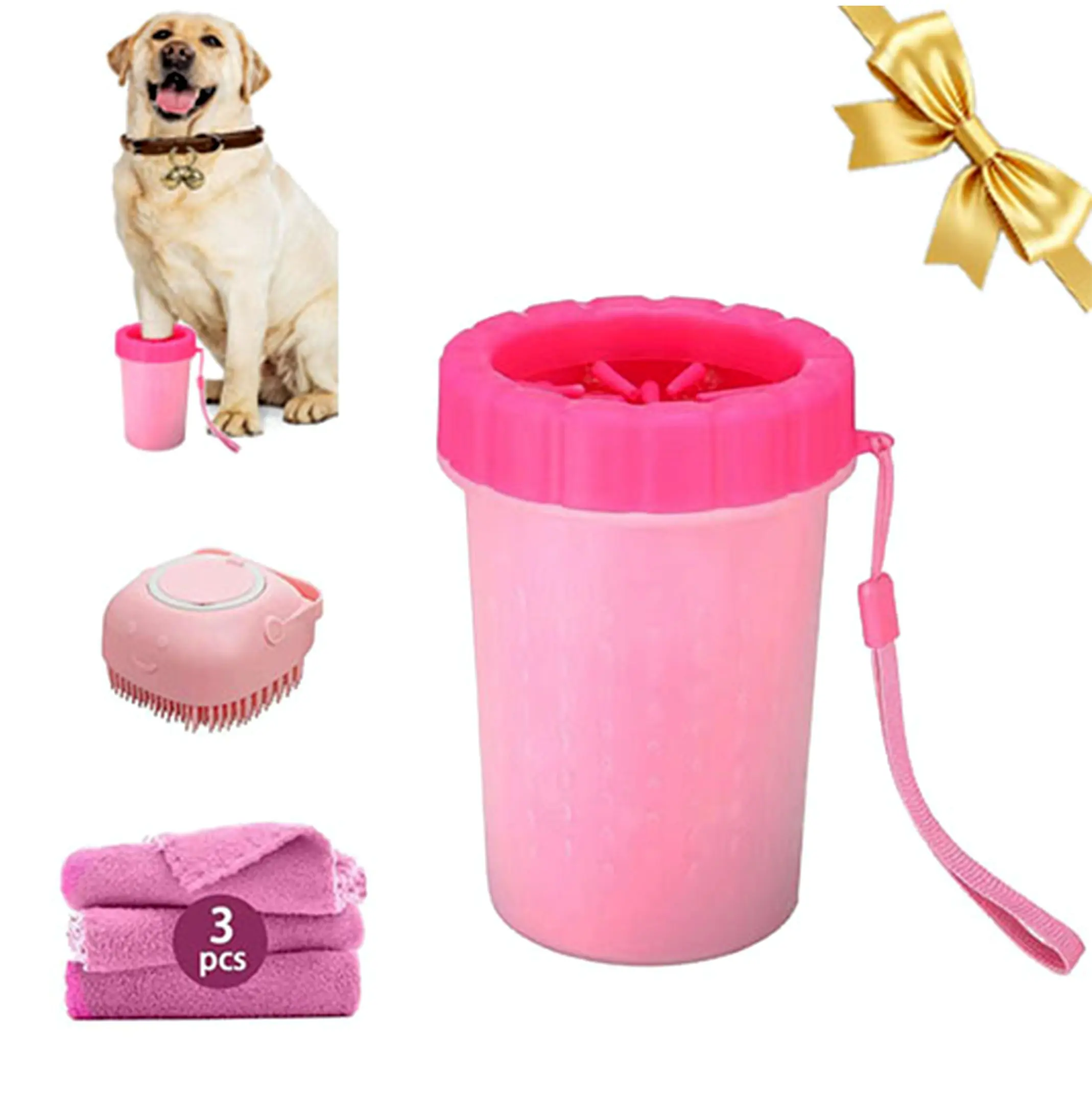 Portable Silicone Dog Paw Cleaner with Grip, Universal Pet Paw Cleaner for Small-Medium-Large Dogs/Cats, Includes 3 Absorbent Polyester Deodorant Towel Set