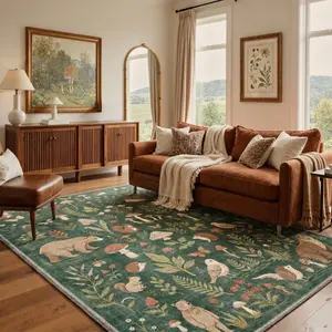 【Summervibes】GENIMO Soft Area Rug – Pet Friendly, Non-Slip, Machine Washable Floor Rug, Perfect Home Carpet for Living Room, Bedroom, Kitchen, Hallway, Stylish Interior Decor ,ARN5055-TEAL FERN