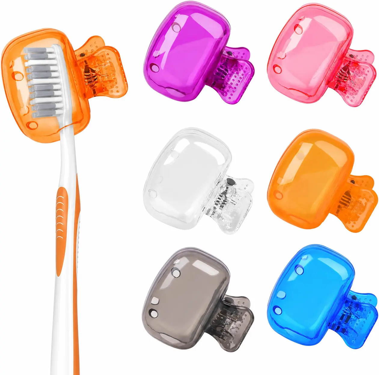 6 Pack Toothbrush Covers, Travel Toothbrush Head Covers Toothbrush With Protector Cap Brush And Pod Case Protective Portable Plastic Clip for Household Travel, Camping, Bathroom, School, Business
