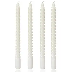 10-Inch Spiral Taper Candle Set - 4Pcs Metallic Dripless Smokeless Long Candles in White/Red/Gold/Black, Elegant Dinner Candles for Weddings & Parties