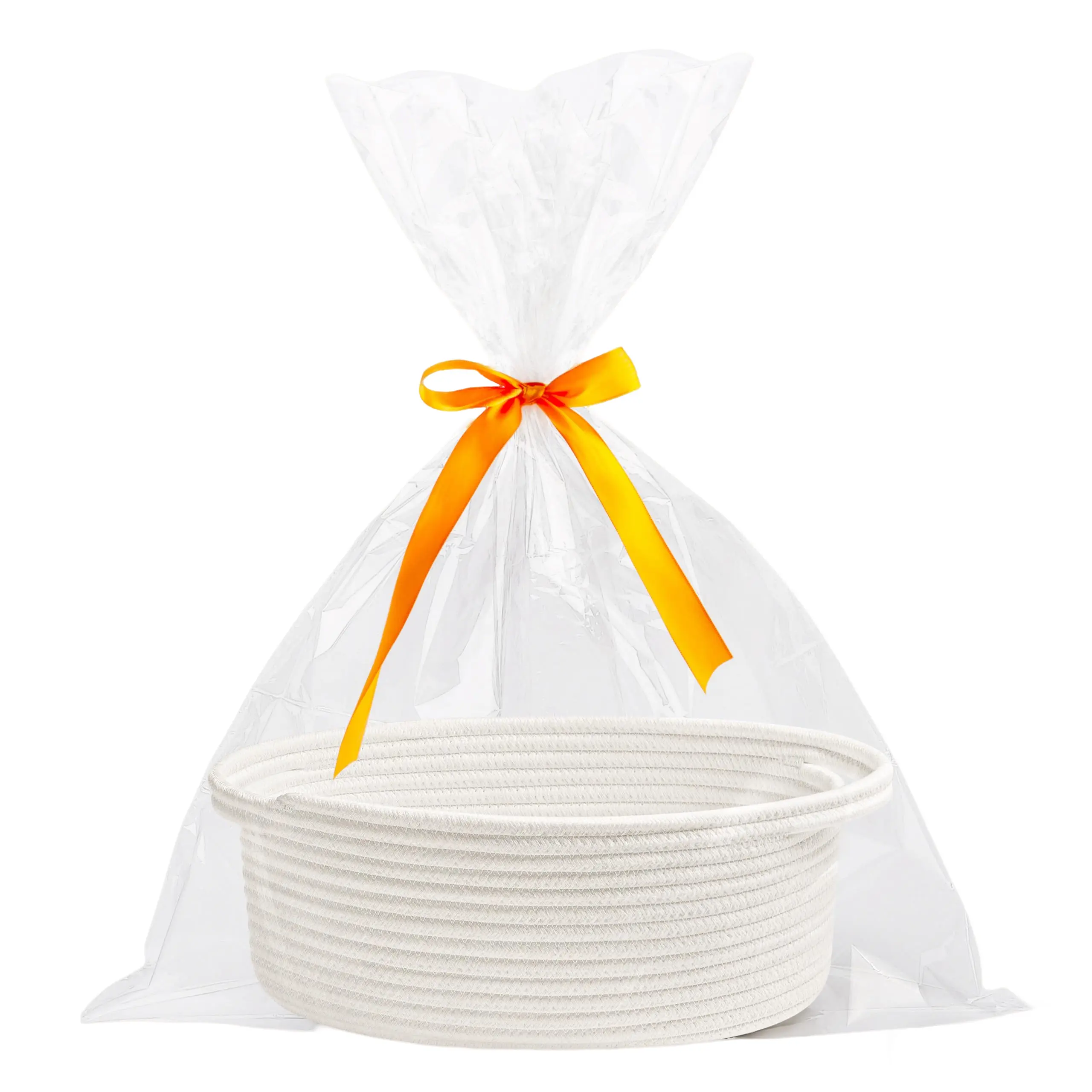 Cute Woven Basket with Handle, Baskets for Gifts Empty, Present Containers for Raffle Baby Shower Burr Basket, Decorative Organizer Box for Storage Baby Toy, 12" D x 8" W x 5" H Mother's Day gift