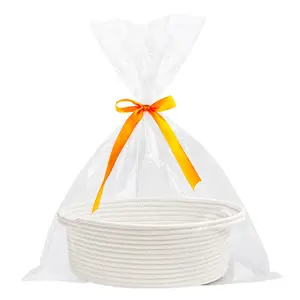 Cute Woven Basket with Handle, Baskets for Gifts Empty, Present Containers for Raffle Baby Shower Burr Basket, Decorative Organizer Box for Storage Baby Toy, 12" D x 8" W x 5" H