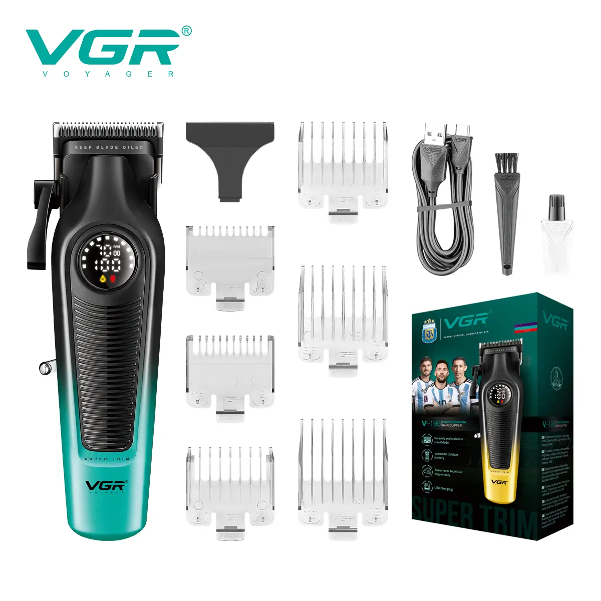 VGR 196 Professional Hair Clippers for Men, Cordless & Corded Barber Clippers with Ceramic Stainless Steel Blades, LED Indicator, Hair Cutting Kit with 6 Guide Combs & Grooming Accessories summerwins