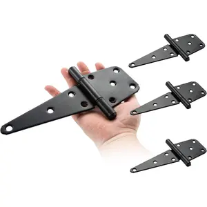 6 Inch T-Strap Heavy Duty Gate Hinges 4 Pack Black, Shed Door Hinges with Screws for Outdoor Barn Gates Wooden Fences