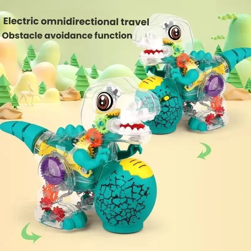 Cartoon Transparent Dinosaur Toy for Toddlers | Electric Interactive Walking Play Toy with Rotating Gears, Musical Light Up, Music & Lights | Universal Wheels | Early Education Toy to Train Head Lifting & Visual Tracking | Gift for Boys & Girls Aged 1-3