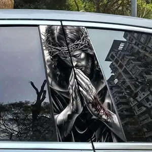 2pc Jesus Prayer Car B-Pillar Sticker, Vinyl Protection Decal, Easy Peel & Stick, Sunproof Waterproof Scratch-Resistant, Car Decoration, Car Decorative Sticker, Sticker For Cars