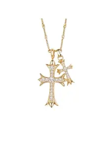 Punk Style Zircon Double Cross Chain Earrings Copper Chic Locket Necklace Set Fashion Jewelry Set Perfect Gift for Her Fashionable Jewelry Set