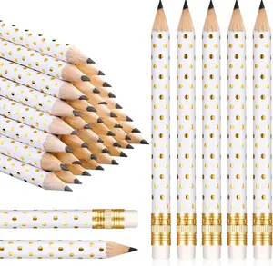 50 count Mini Golf Pencils with Eraser Pre Sharpened 4 Inch Pocket Half Pencils for Bridal Shower  Shower Wedding  School Office Supplies Party Favors Prize (White and ,Dot)
