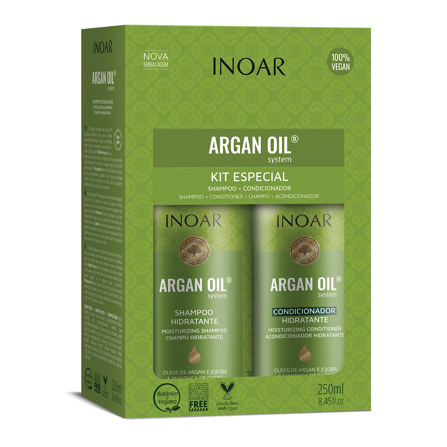 INOAR Argan Oil System Set for Hydration and Shine 2 x 250 ml Make Hair Stronger Nourish Dry Hair Thickening Nourishing Haircare Treatment Hair Oil Natural Hair Oil